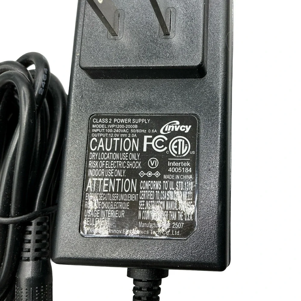 Innvcy AC Adapter Power Supply IVP1200-2000B 12V 2A Wall Plug Black